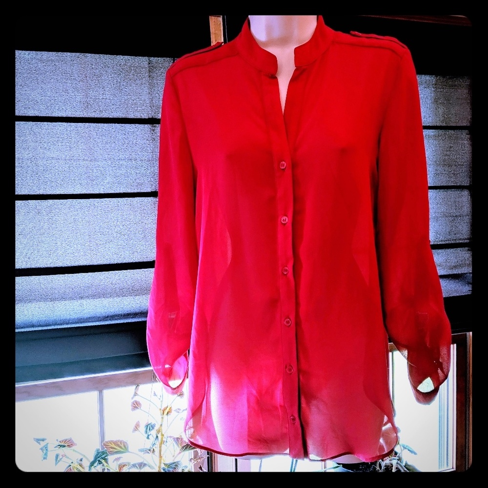 Lime blue brand dark pink sheer blouse size small